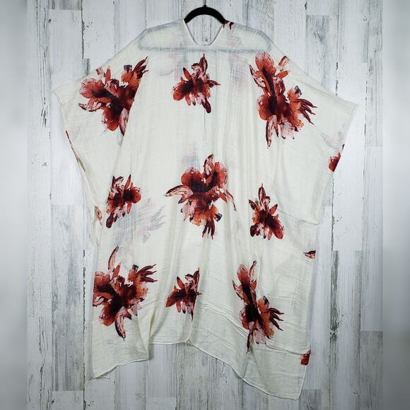 New White Ivory Floral Open Front Boho Flower Lightweight Kimono Womens One Size - Picture 8 of 11